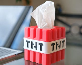 Minecraft TNT Tissue Box Cover, Game Room Office Decor, Square
