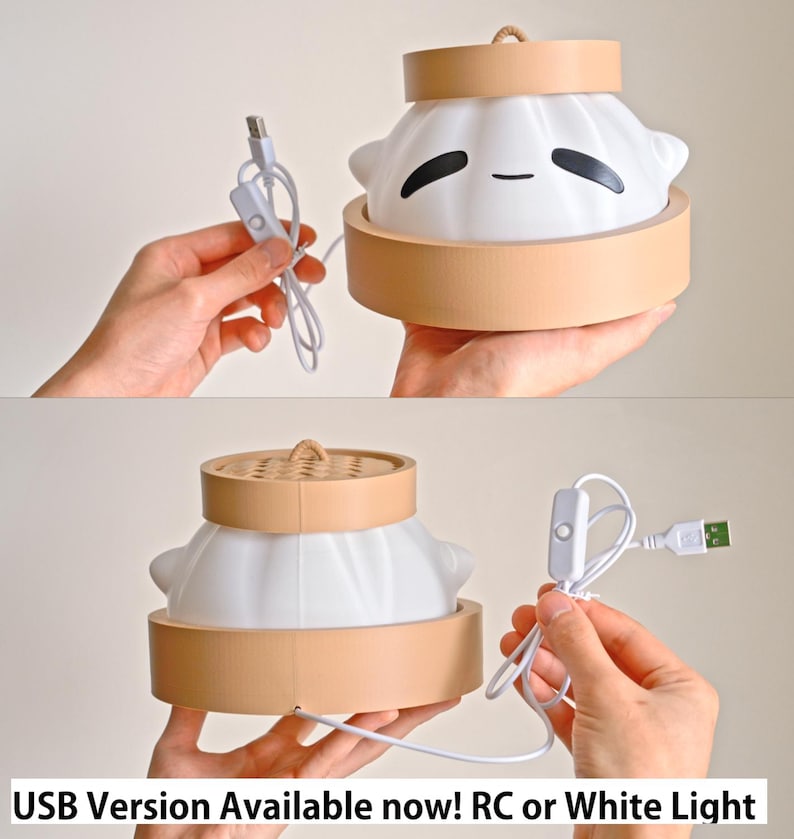 Puede incluir: Una luz nocturna blanca con forma de bollo al vapor con una cara linda. La luz nocturna se conecta con un cable USB y tiene un interruptor en el cable.  &iexcl;Versi&oacute;n USB disponible ahora! RC o luz blanca