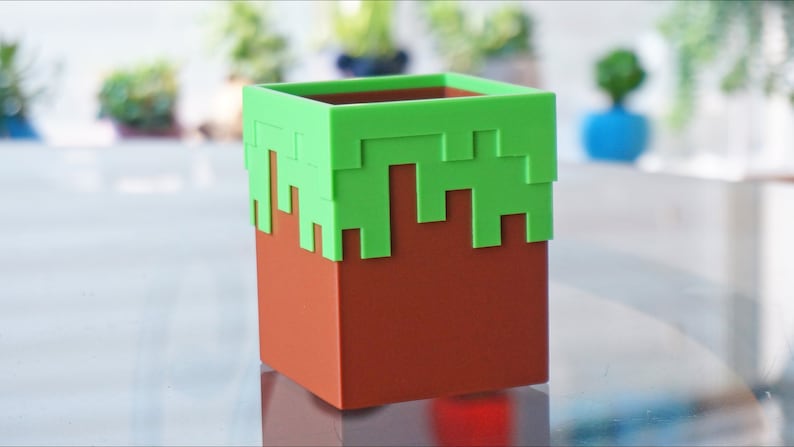 Minecraft Dirt Block Planter / Pen Pencil Holder, Mojang Grass Block Plant Pot, Pixel Succulent Planter Office Desk Decor, Gamer Gift image 9