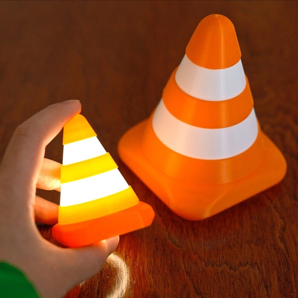 Traffic Cone Night Light, Pylon Light-Up LED Office/Game Room Decor, Battery Powered Cute Goodie Party Favor, Travel Size Novelty Gift