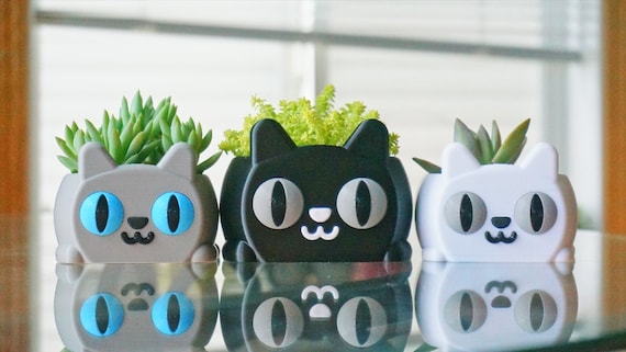 Sky Cat Succulent Planter- Stationery Holder- Kitty Pet Animal Pot- Cute Office Desk Planter- Smiley Small Planter Decor- Kitten Lover Gift