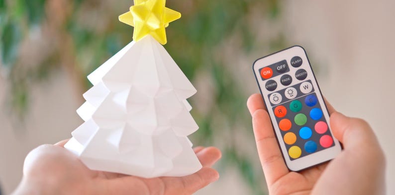 Remote Controlled Mini LED Desk Christmas Tree, 5 Styles Light-Up Cute Kawaii Table Accent Decoration, Office Holiday Seasonal Winter Decor image 2