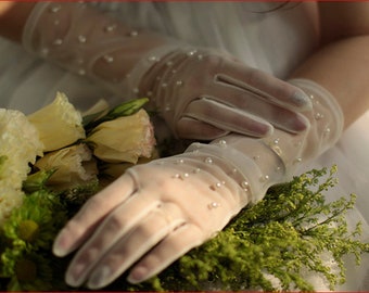 Gorgeous Pearl Wedding Gloves, Pearl Gloves, Bridal Gloves, Lace Gloves Wedding