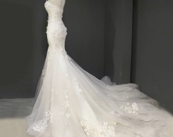 Beautiful Mermaid 3D Floral Wedding Dress, Mermaid Dress, Lace Wedding Dress, Bohemian Wedding Dress, BRANKA