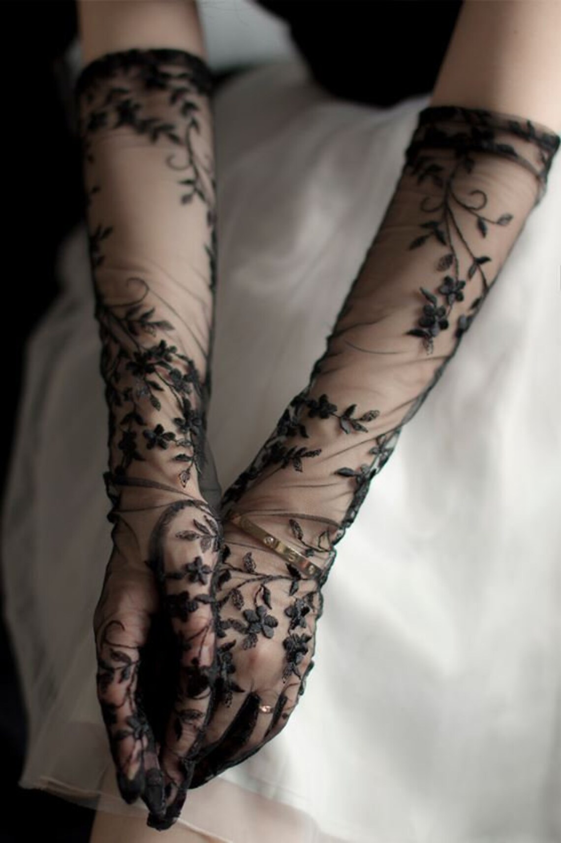 Beautiful Black Long Tulle Bridal Gloves Tulle Wedding Etsy