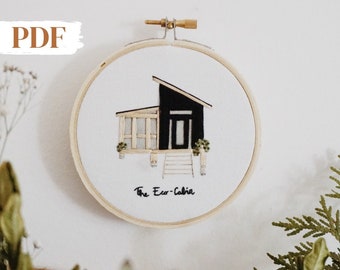 Cabin Embroidery PDF Pattern | 4 inch Hand Embroidery Intermediate Pattern | Modern Embroidery Hoop Art Pattern | DIY Embroidery Pattern