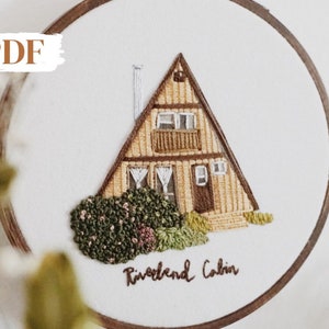 A-Frame Cabin Embroidery PDF Pattern 4 inch Hand Embroidery Pattern DIY Embroidery Hoop Art Modern Embroidery House Embroidery Art image 1