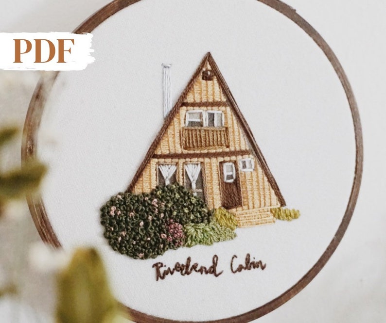 A-Frame Cabin Embroidery PDF Pattern 4 inch Hand Embroidery Pattern DIY Embroidery Hoop Art Modern Embroidery House Embroidery Art image 1