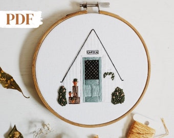Garden Embroidery Pattern, Greenhouse Embroidery PDF Pattern, DIY Embroidery Hoop,Summer Hand Embroidery Digital Download w/ Video Tutorials