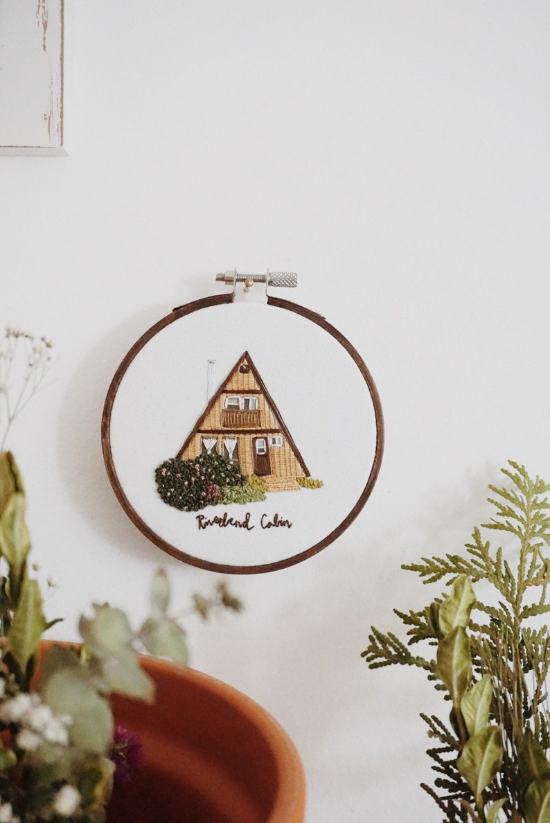 A-Frame Cabin Embroidery PDF Pattern 4 inch Hand Embroidery Pattern DIY Embroidery Hoop Art Modern Embroidery House Embroidery Art image 2