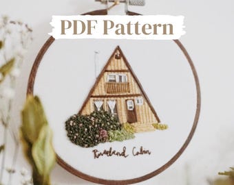 A-Frame Cabin Embroidery PDF Pattern | 4 inch Hand Embroidery Pattern | DIY Embroidery Hoop Art | Modern Embroidery | House Embroidery Art