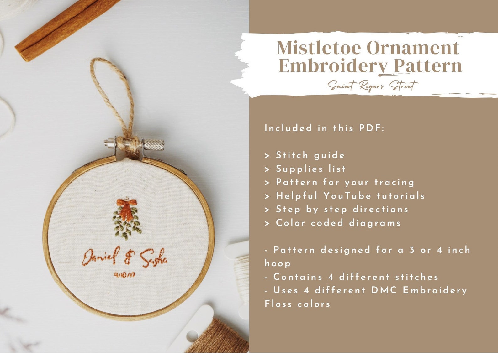 Mistletoe Embroidery Pattern, Personalized Christmas Ornament ...