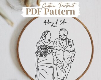 Custom Embroidery Family Portrait Pattern, Personalized Embroidery PDF Pattern, Christmas Embroidery Gift, Couple Embroidery Hoop, DIY Gift