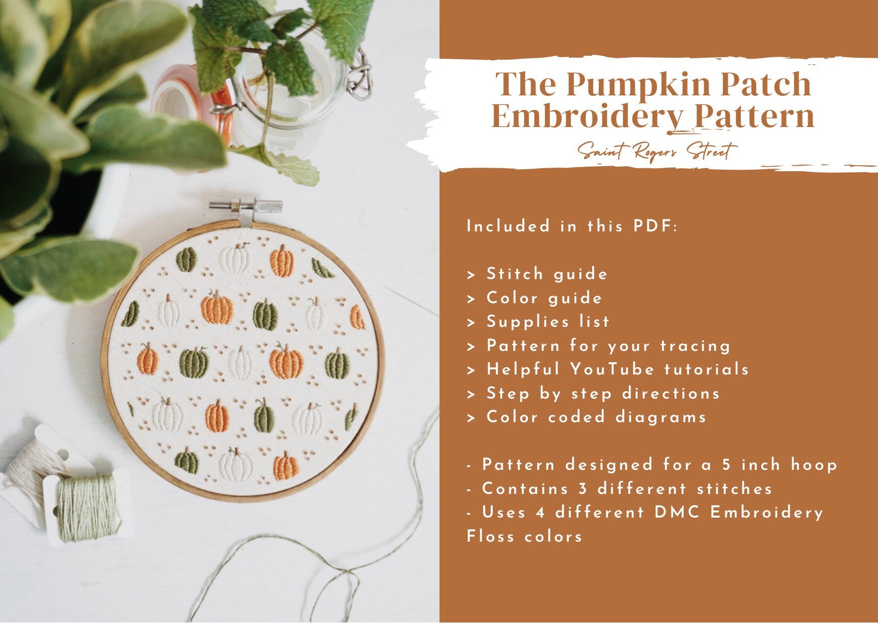 Pumpkin Embroidery Pattern, Fall Embroidery PDF, Autumn Embroidery PDF ...