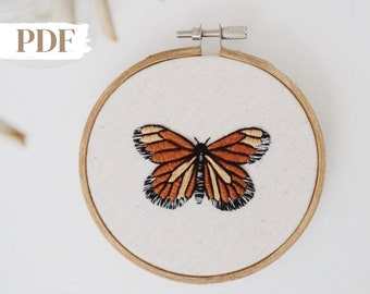 Monarch Butterfly Embroidery Pattern, Beginner Embroidery PDF, Spring Embroidery Hoop, Summer Embroidery Design, Instant Download Pattern
