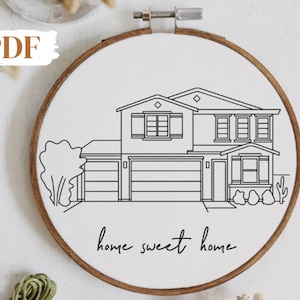 Custom Embroidery Home Portrait Pattern | Embroidery House PDF Pattern | DIY Home Portrait | Housewarming DIY Embroidery Christmas Gift