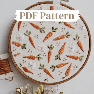 Carrot Hand Embroidery PDF Pattern | DIY Modern Hand Embroidery Pattern | Carrot Harvest Pattern | Garden Embroidery Hoop Art | Digital PDF