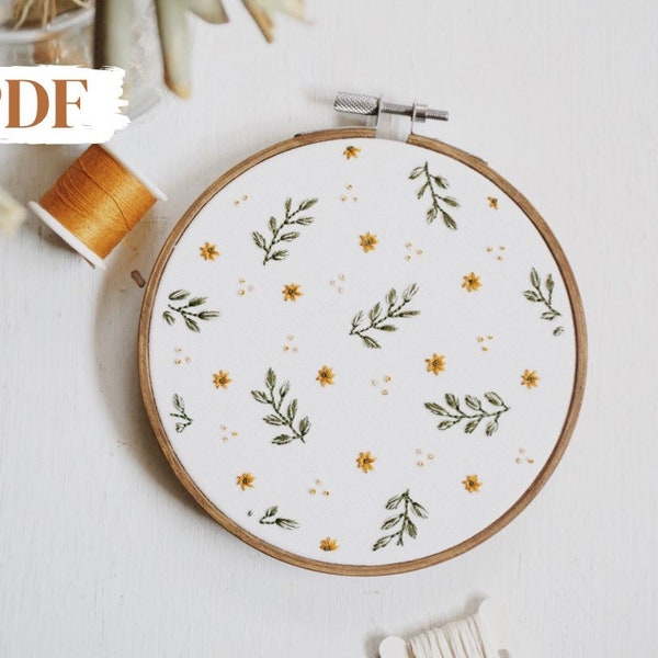 Summer Embroidery Pattern, Yellow Flower Embroidery PDF, Floral Embroidery Pattern, Green Eyed Susan Embroidery Pattern, DIY Embroidery Hoop