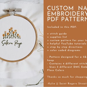 Personalized Floral Baby Name Embroidery PDF Pattern Custom - Etsy