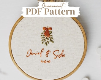 Mistletoe Embroidery Pattern, Personalized Christmas Ornament Embroidery Pattern, Couple Ornament Pattern, Custom Name Embroidery PDF
