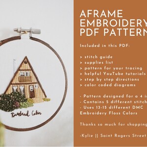 A-Frame Cabin Embroidery PDF Pattern 4 inch Hand Embroidery Pattern DIY Embroidery Hoop Art Modern Embroidery House Embroidery Art image 5