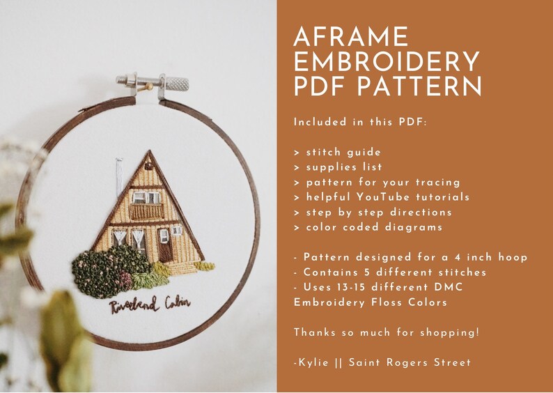 A-Frame Cabin Embroidery PDF Pattern 4 inch Hand Embroidery Pattern DIY Embroidery Hoop Art Modern Embroidery House Embroidery Art image 5