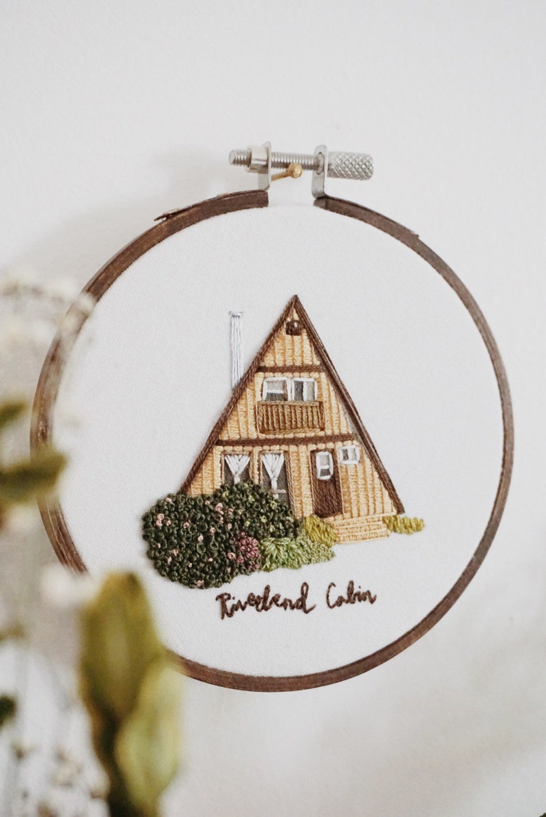 A-Frame Cabin Embroidery PDF Pattern 4 inch Hand Embroidery Pattern DIY Embroidery Hoop Art Modern Embroidery House Embroidery Art image 3