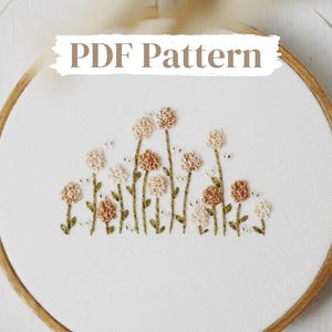 Pink Floral Embroidery Pattern, Beginner Embroidery PDF, Spring Embroidery Hoop, Pink Embroidery Flower Design, Instant Download Pattern