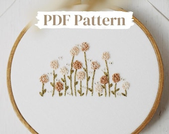 Pink Floral Embroidery Pattern, Beginner Embroidery PDF, Spring Embroidery Hoop, Pink Embroidery Flower Design, Instant Download Pattern