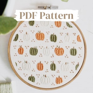 Patrón de bordado de calabaza, PDF de bordado de otoño, Patrón de bordado de otoño en PDF, Bastidor de bordado DIY con parche de calabaza, Bordado de Acción de Gracias