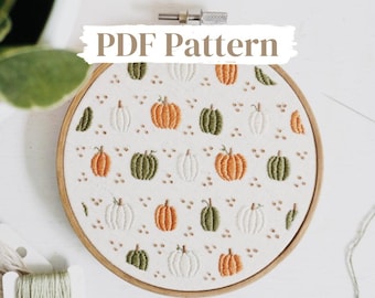 Pumpkin Embroidery Pattern, Fall Embroidery PDF, Autumn Embroidery PDF Pattern, Pumpkin Patch DIY Embroidery Hoop, Thanksgiving Embroidery