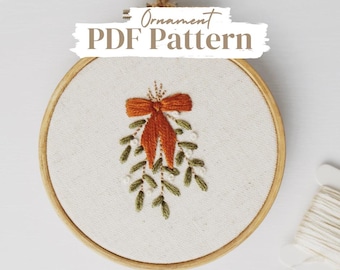 Mistletoe Christmas Ornament Hand Embroidery PDF Pattern, DIY Stitched Ornament, DIY Hand Embroidery Christmas Gift, Instant Download