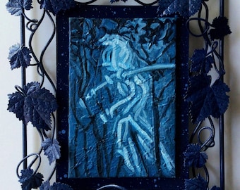 Wandering Moon (Child) - A Midnight Stroll Through the Forest - Original Oil Painting