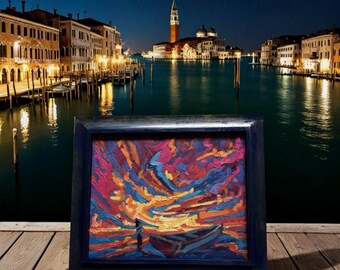 La Laguna Colorata - A Colorful Sunset on an Italian Port -  Original Painting
