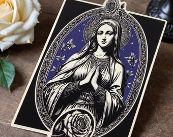 Virgin Mary with Two Roses - Sticker