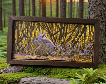 Hopping Over Shadows - A Magic Rabbit in the Grass  - Original Oil Painting