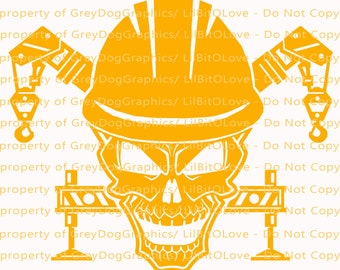 Crane Skull Construction Vinyl Decal Sticker Crane Operator Worker Site Foreman Boom Lift