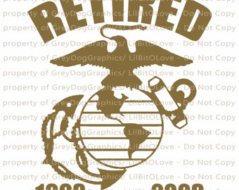 Retired USMC Marine Vinyl Decal Sticker with EGA & Service Years Custom Personalized