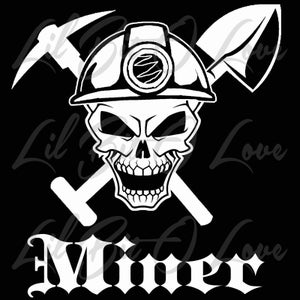 Miner Skull Wearing Hardhat Light Shovel & Pickaxe Vinyl Decal Mining Sticker Mine Coal