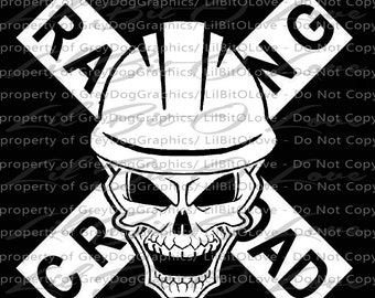 Train Railroad Skull Vinyl Decal Sticker Wearing Hardhat Worker Work Conductor Engineer Train Locomotive Rail