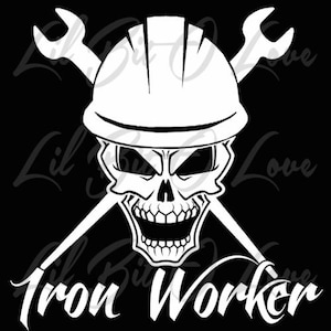 Iron Worker Steel Skull Vinyl Decal Spud Wrenches Sticker Hardhat Fabrication Construction