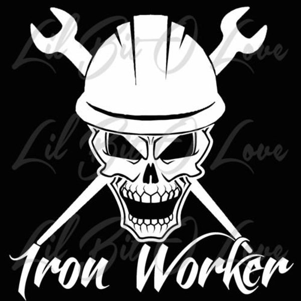 Iron Worker Steel Skull Vinyl Decal Spud Wrenches Sticker Hardhat Fabrication Construction
