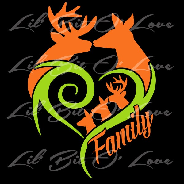 Custom Personalized Buck and Doe Heart with Babies Vinyl Decal Sticker Two Color