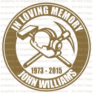 In Memory Miner Pickaxe Hardhat Vinyl Decal Sticker - Personalize with Name and Years Coal Mine Mining Gold Silver Ore