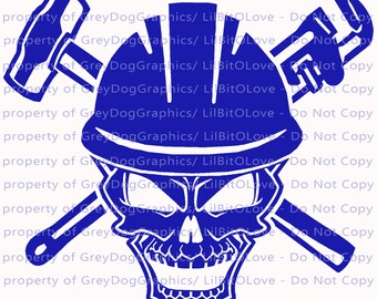 Plumber Pipefitter Skull Construction Vinyl Decal Sticker Plumbing Pipe Pipe Wrench Sledgehammer