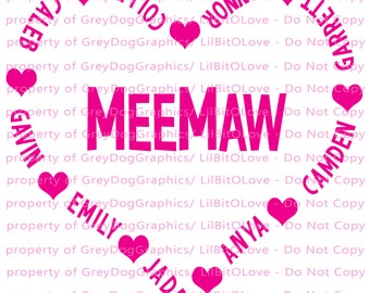 Custom Personalized Grandma Heart with Grandkid Names Creating the Heart Meemaw Gram Granny Grandmother