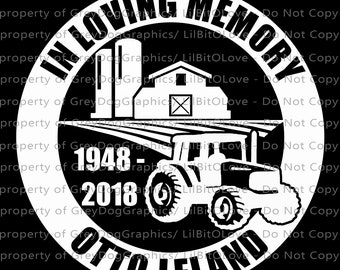 In Memory Farmer Farm with Tractor, Barn and Crop Vinyl Decal Sticker - Personalize with Name and Years Farming Farm Agriculture Field