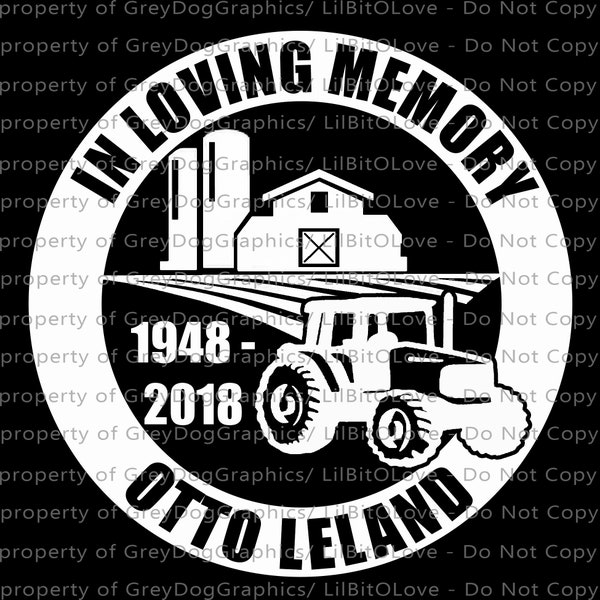 In Memory Farmer Farm with Tractor, Barn and Crop Vinyl Decal Sticker - Personalize with Name and Years Farming Farm Agriculture Field