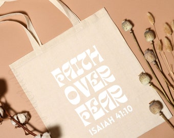 Faith Over Fear Tote Bag | Tote Bag Canvas | Shopping Bag | Reusable Bag | Aesthetic Tote | Church Bag | Bible Verse | Gift Idea