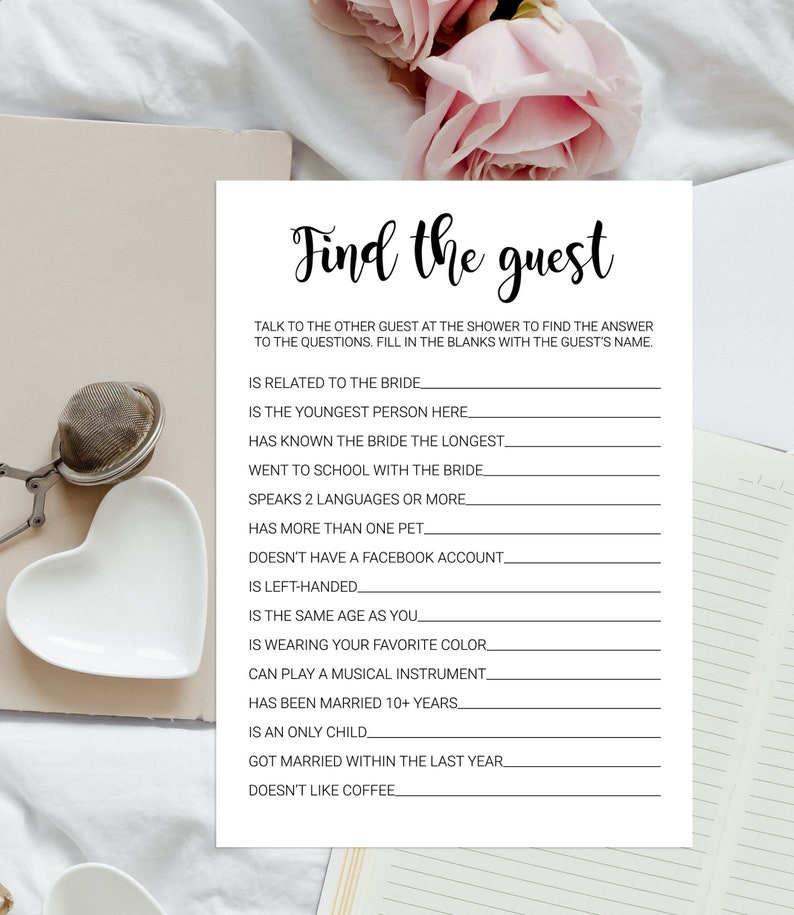 Find the Guest Game. Bridal Shower Game Fun Icebreaker Game. Etsy